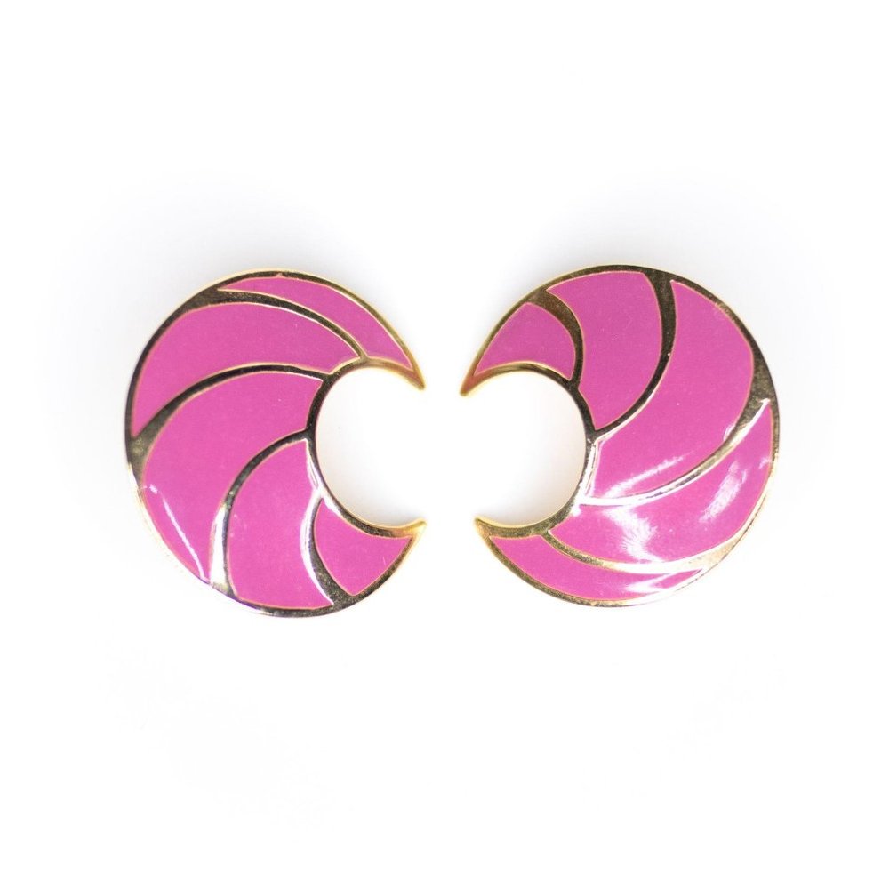 Vintage 1980s Pink‎ and Gold Statement Earrings